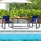 Set of 2 Outdoor Dining Chairs with Cushions Solid Acacia Wood and Metal Patio Armchairs Navy Blue